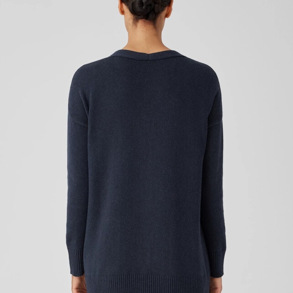 EILEEN  FISHER V-neck cardigan navy blue small organic cotton - Picture 3 of 7